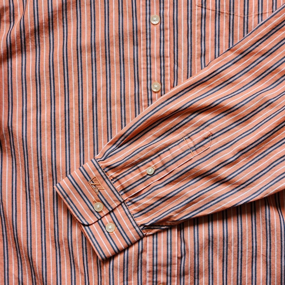 Cutter & Buck Men’s XL Button‑Down Shirt Salmon Peach Pinstripe Classic Fit - Picture 3 of 10
